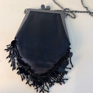 Elegant Black Beaded Evening Bag VTG style
